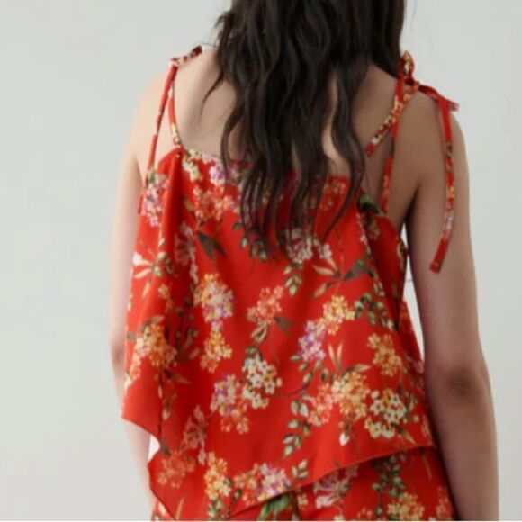 Zara Bundle of Two Red Floral Green Tropical Print Bandana Cami Tank Tops - Picture 2 of 12